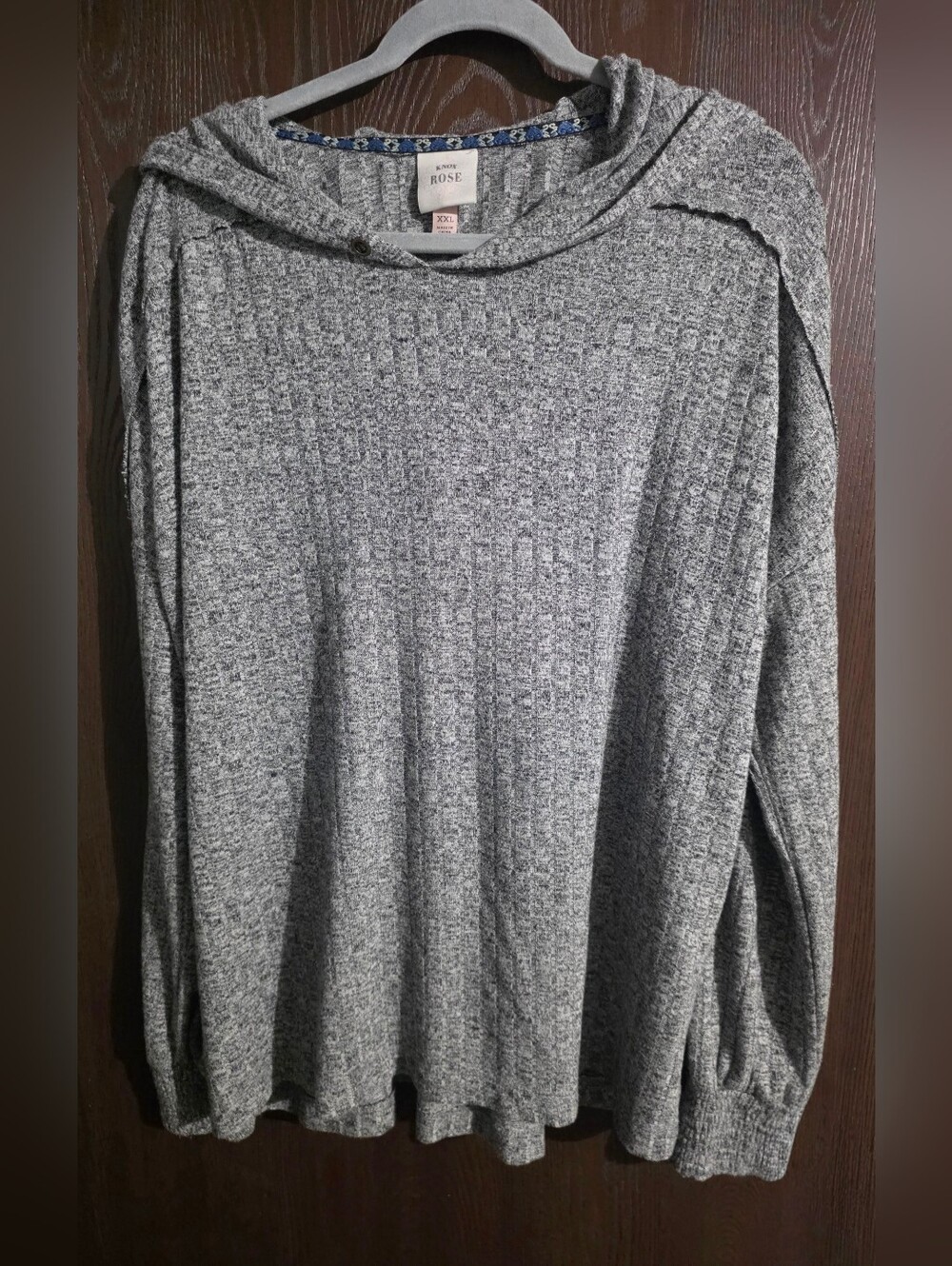 Knox Rose Heather Gray Hooded Waffle Knit Pullover